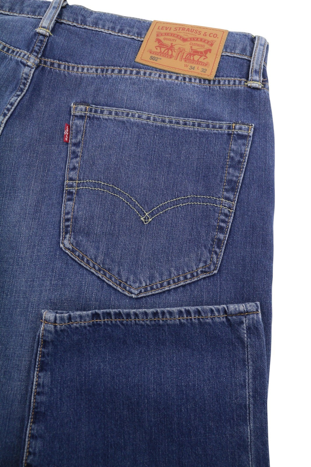LEVI'S 502 Men Jeans W34/L32 Blue Whiskers Faded Tapered Fit Denim