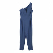 WAL G Women Jumpsuit XL Blue Pleated Open Shoulder Pockets