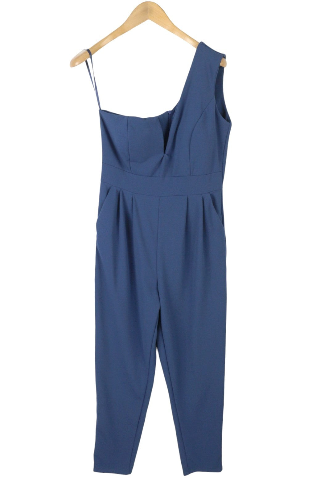 WAL G Women Jumpsuit XL Blue Pleated Open Shoulder Pockets