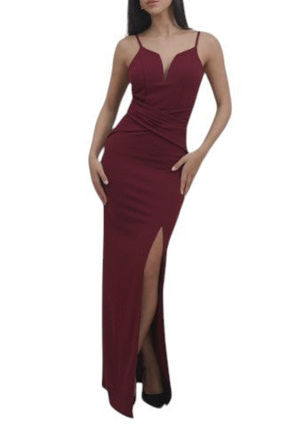 WAL G Ramira Women Dress XS Burgundy Split Lace Back Sleeveless Evening Maxi