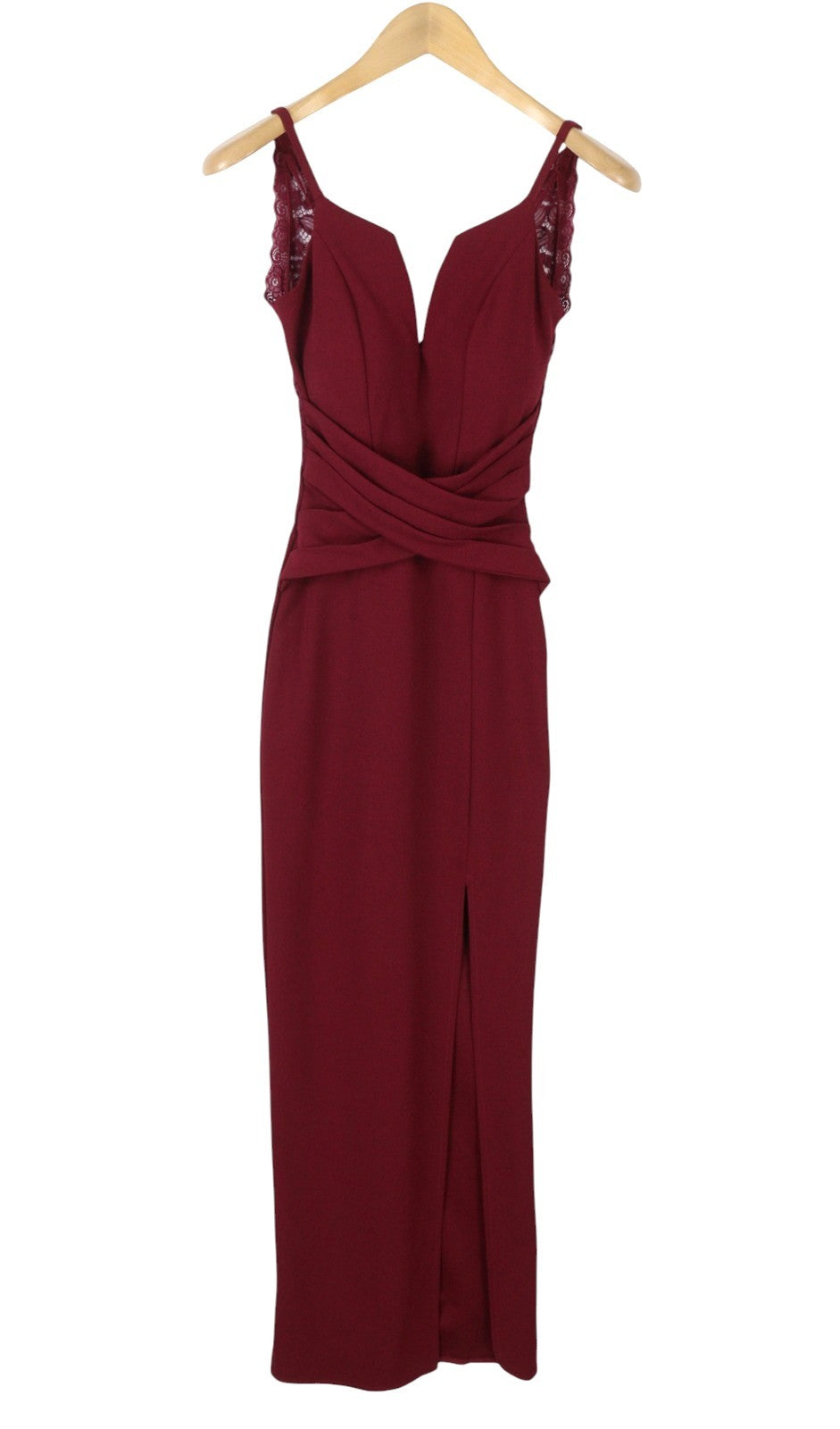 WAL G Ramira Women Dress XS Burgundy Split Lace Back Sleeveless Evening Maxi