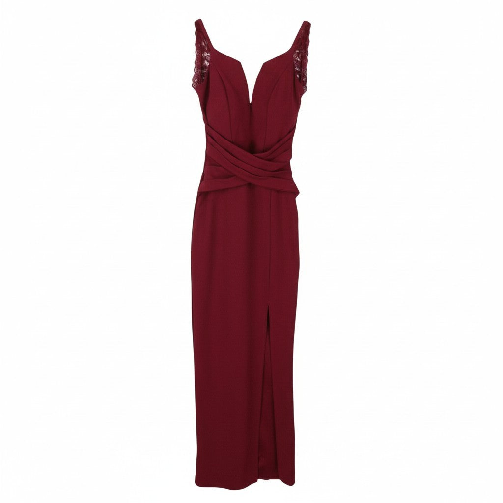 WAL G Ramira Women Dress XS Burgundy Split Lace Back Sleeveless Evening Maxi