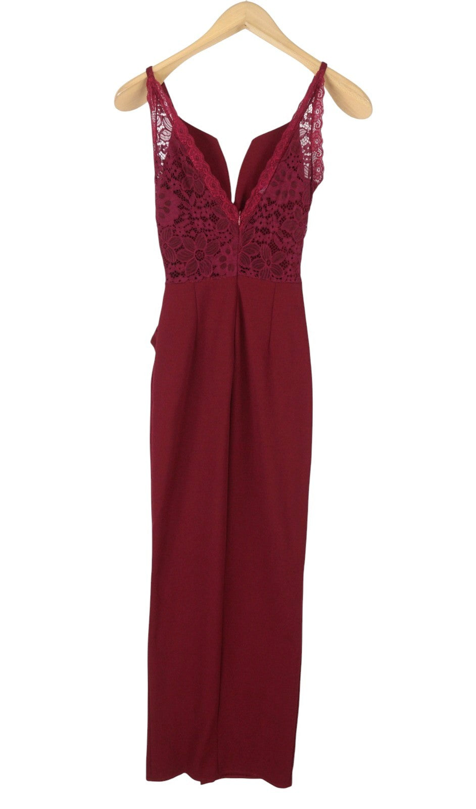 WAL G Ramira Women Dress XS Burgundy Split Lace Back Sleeveless Evening Maxi