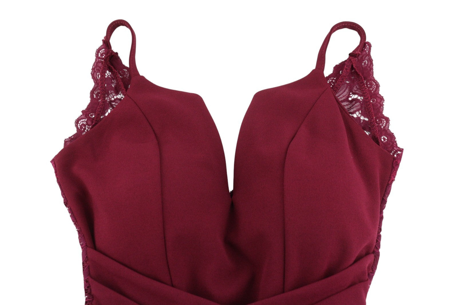 WAL G Ramira Women Dress XS Burgundy Split Lace Back Sleeveless Evening Maxi