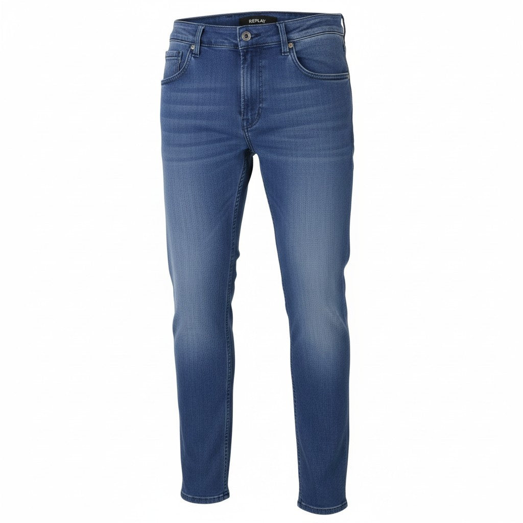 REPLAY Anbass Men Jeans W32/L34 Blue Whiskers Faded Stretch Slim Fit