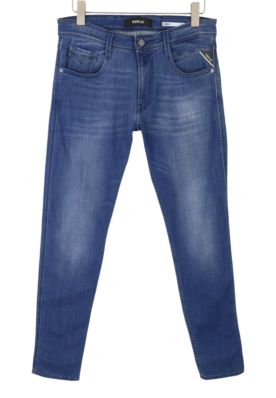 REPLAY Anbass Men Jeans W32/L34 Blue Whiskers Faded Stretch Slim Fit