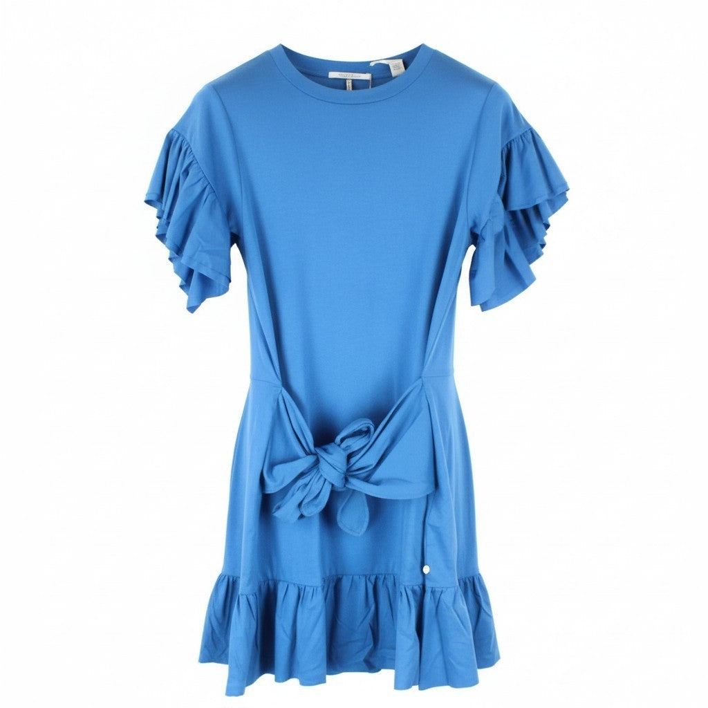 MAISON SCOTCH Women Dress XS Blue Cotton Short Sleeved Frilled Short Belted