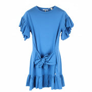 MAISON SCOTCH Women Dress XS Blue Cotton Short Sleeved Frilled Short Belted