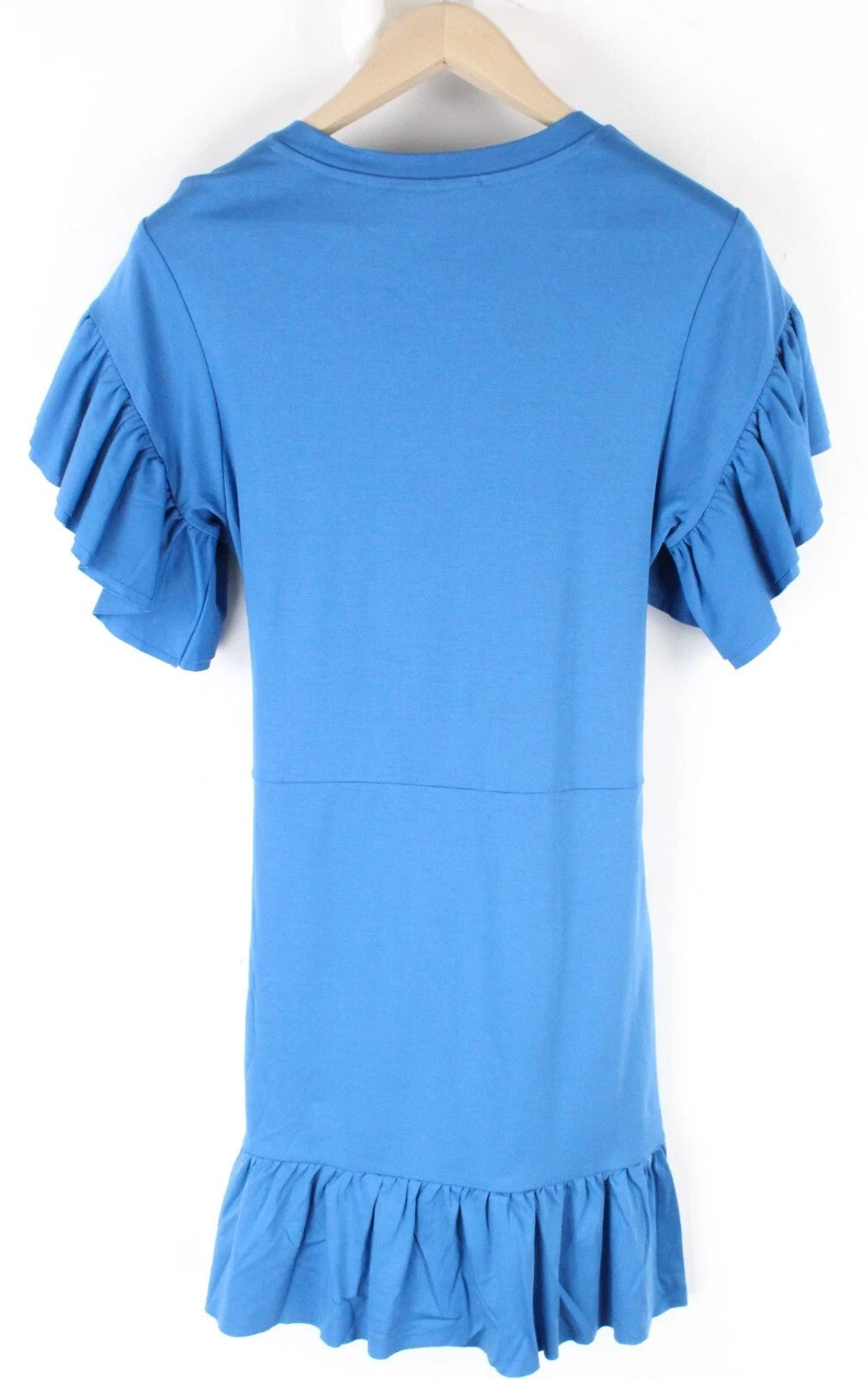 MAISON SCOTCH Women Dress XS Blue Cotton Short Sleeved Frilled Short Belted