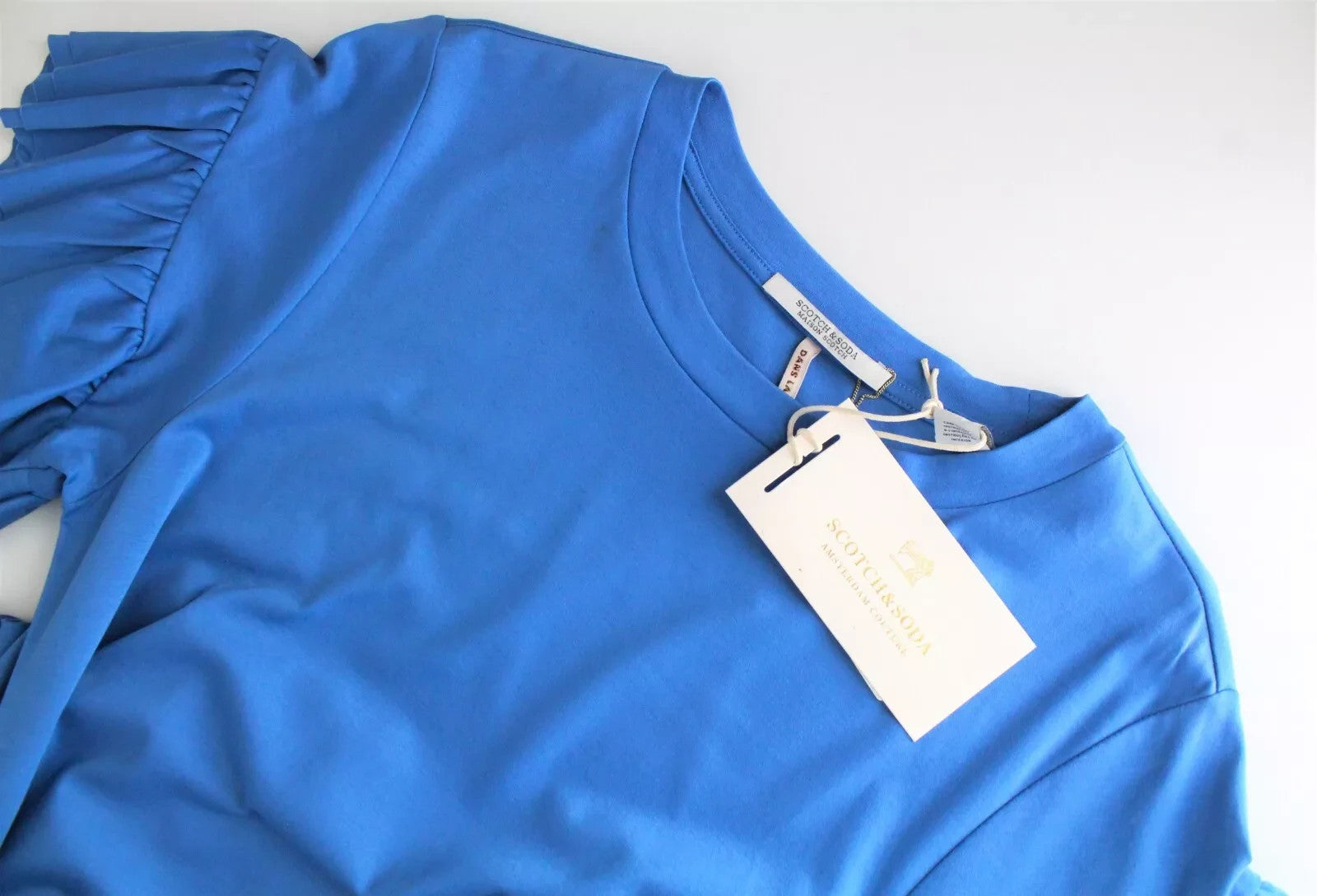 MAISON SCOTCH Women Dress XS Blue Cotton Short Sleeved Frilled Short Belted