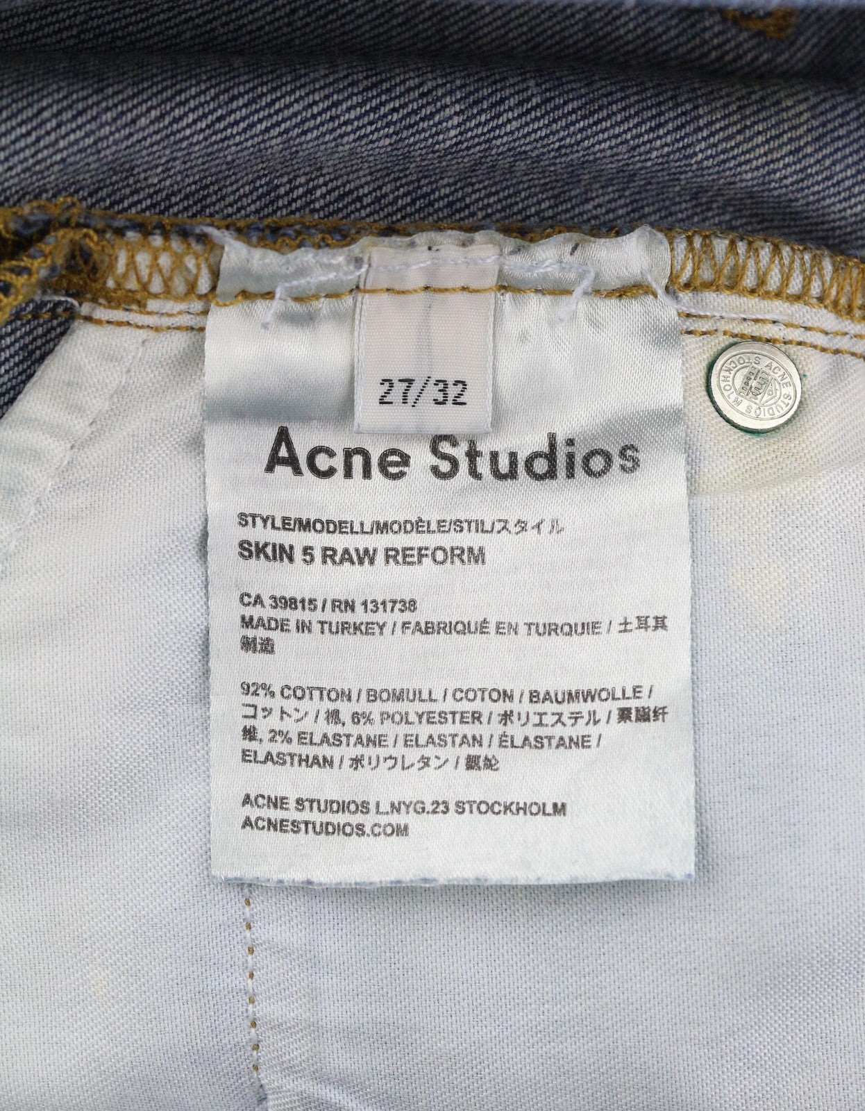 ACNE STUDIOS Skin 5 Raw Reform Women Jeans W27/L32 Blue Faded Cropped Slim Fit
