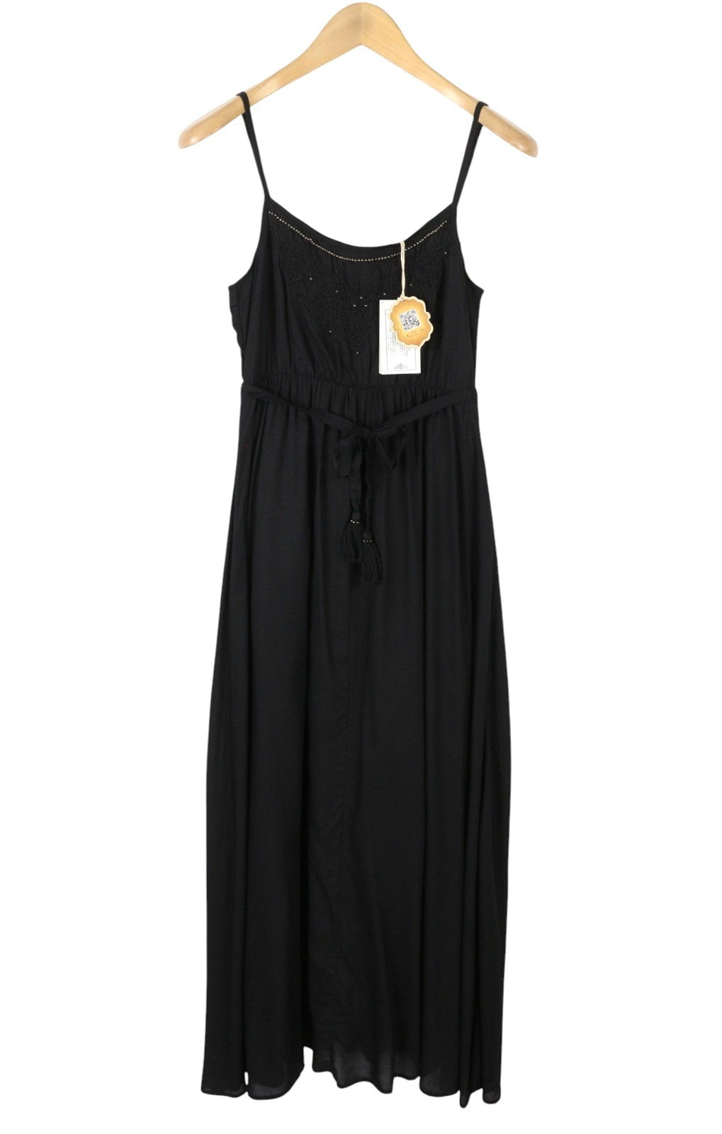 USHA Women Dress S Black Beads Belted Lined Sleeveless Maxi
