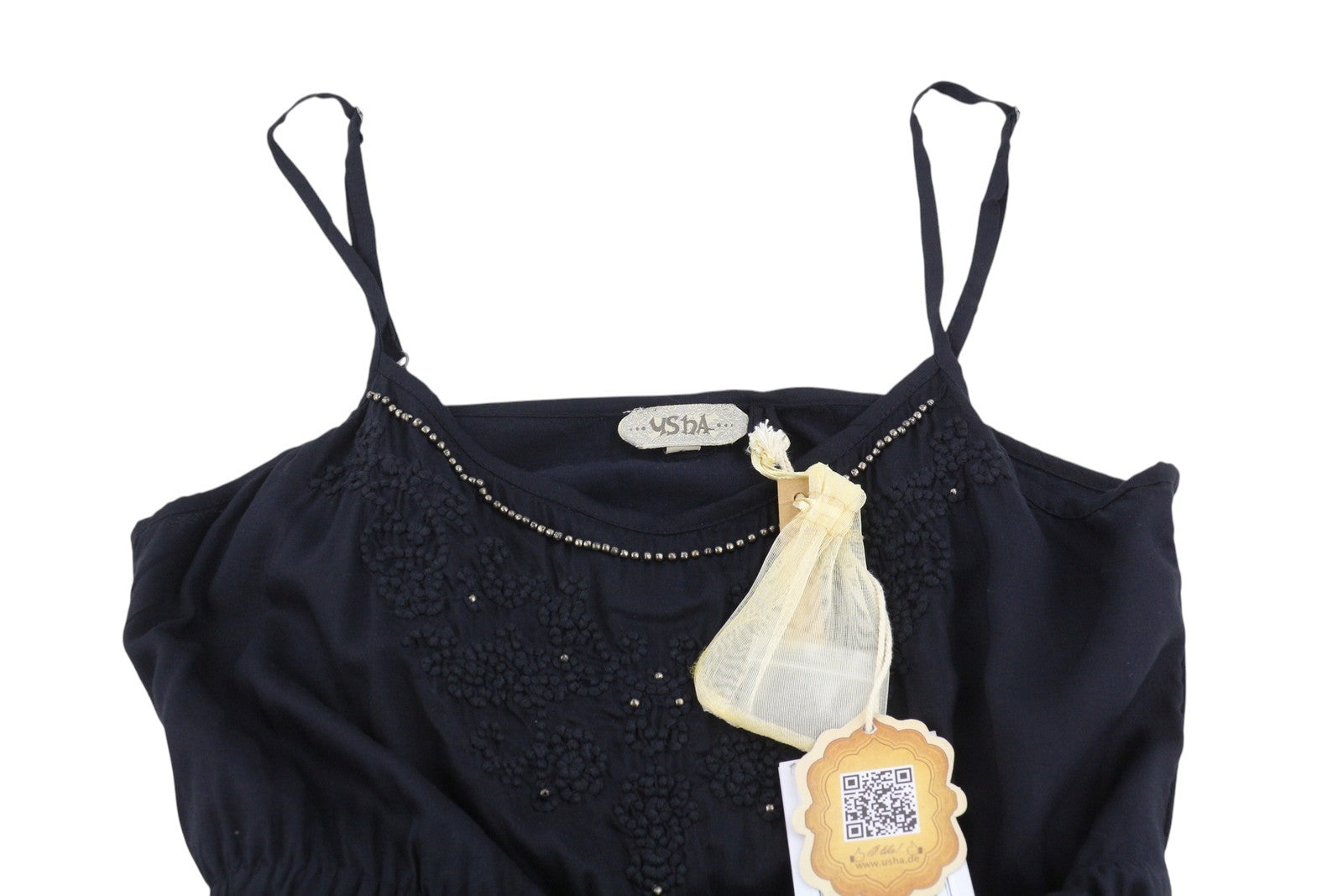 USHA Women Dress S Black Beads Belted Lined Sleeveless Maxi