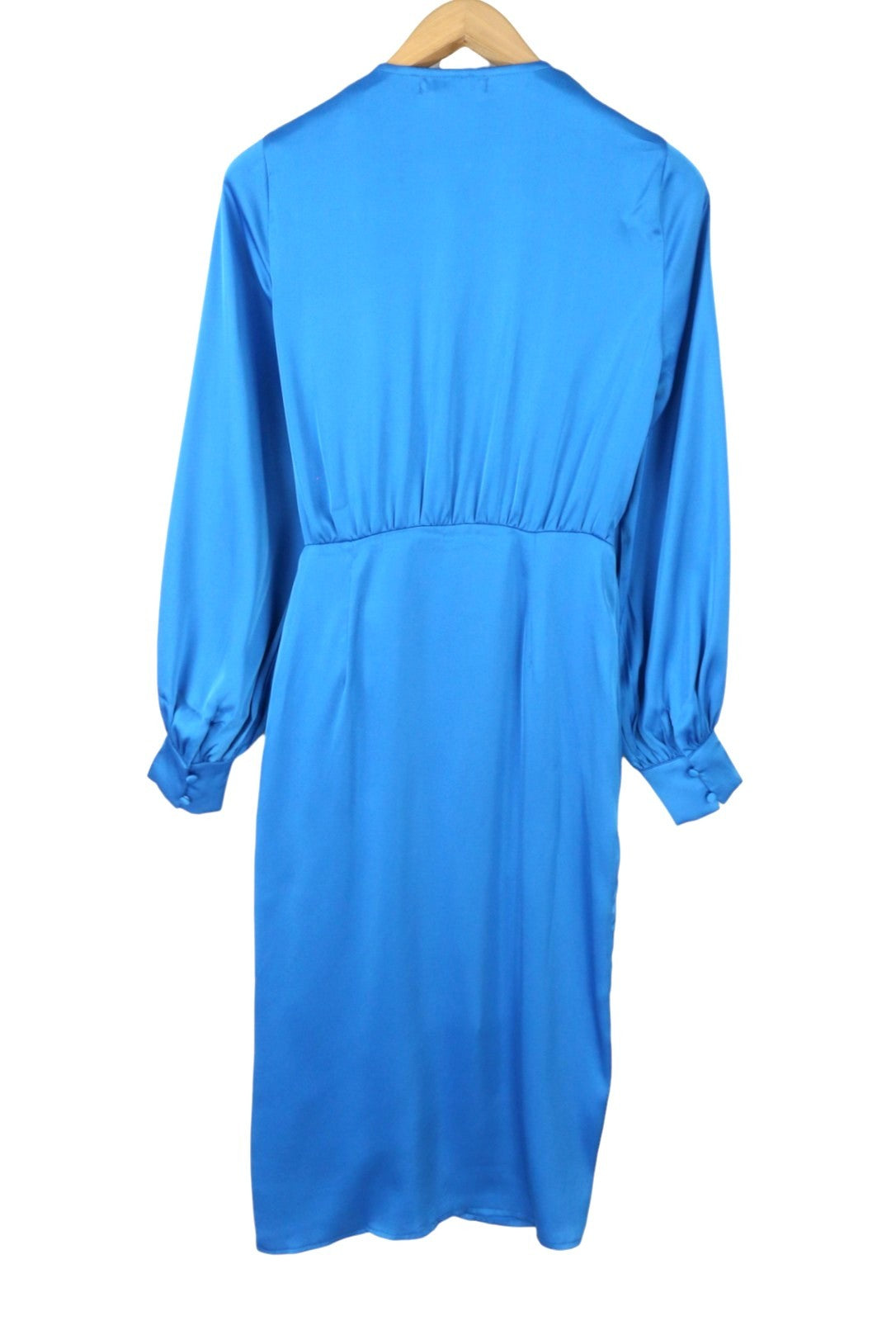 GLAMOROUS Blue Aster Satin Women Dress EU36 S Wrap Front Split Long Sleeve