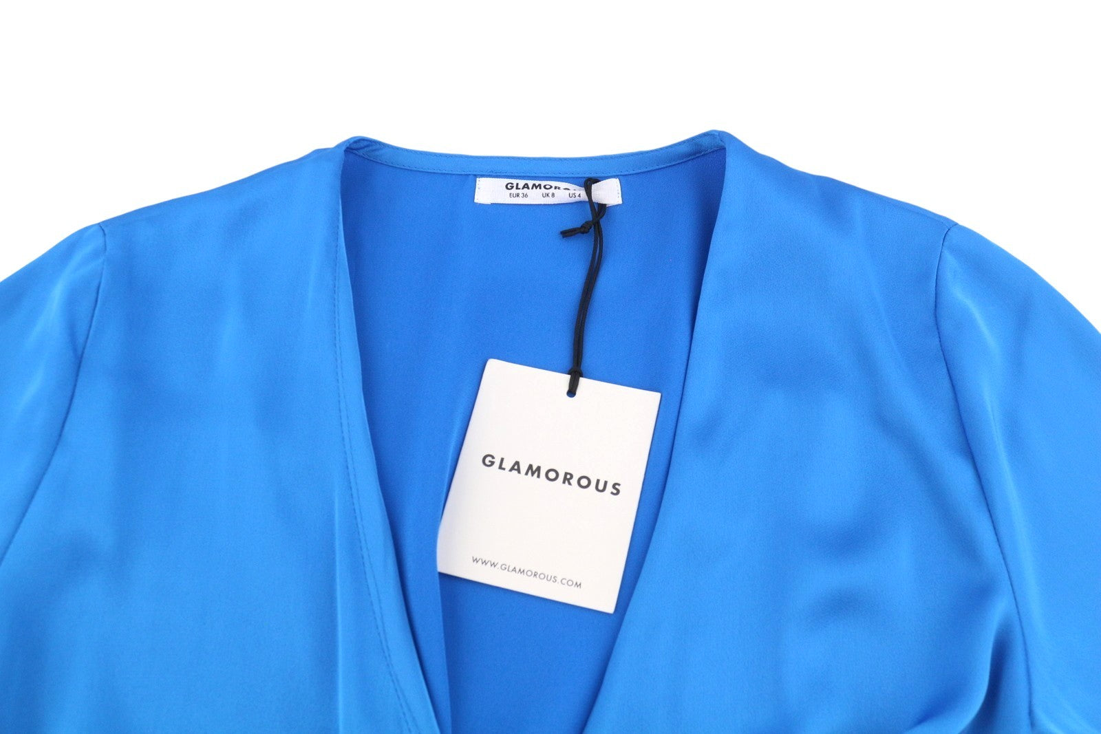 GLAMOROUS Blue Aster Satin Women Dress EU36 S Wrap Front Split Long Sleeve