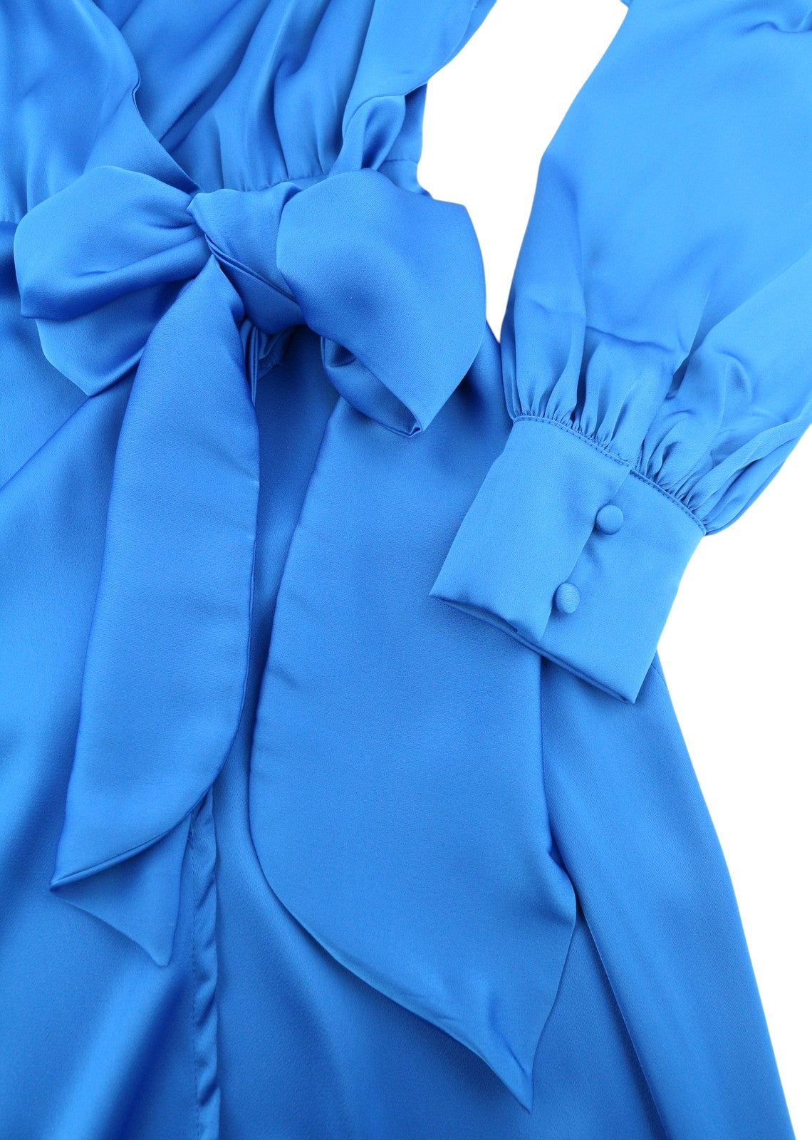 GLAMOROUS Blue Aster Satin Women Dress EU36 S Wrap Front Split Long Sleeve