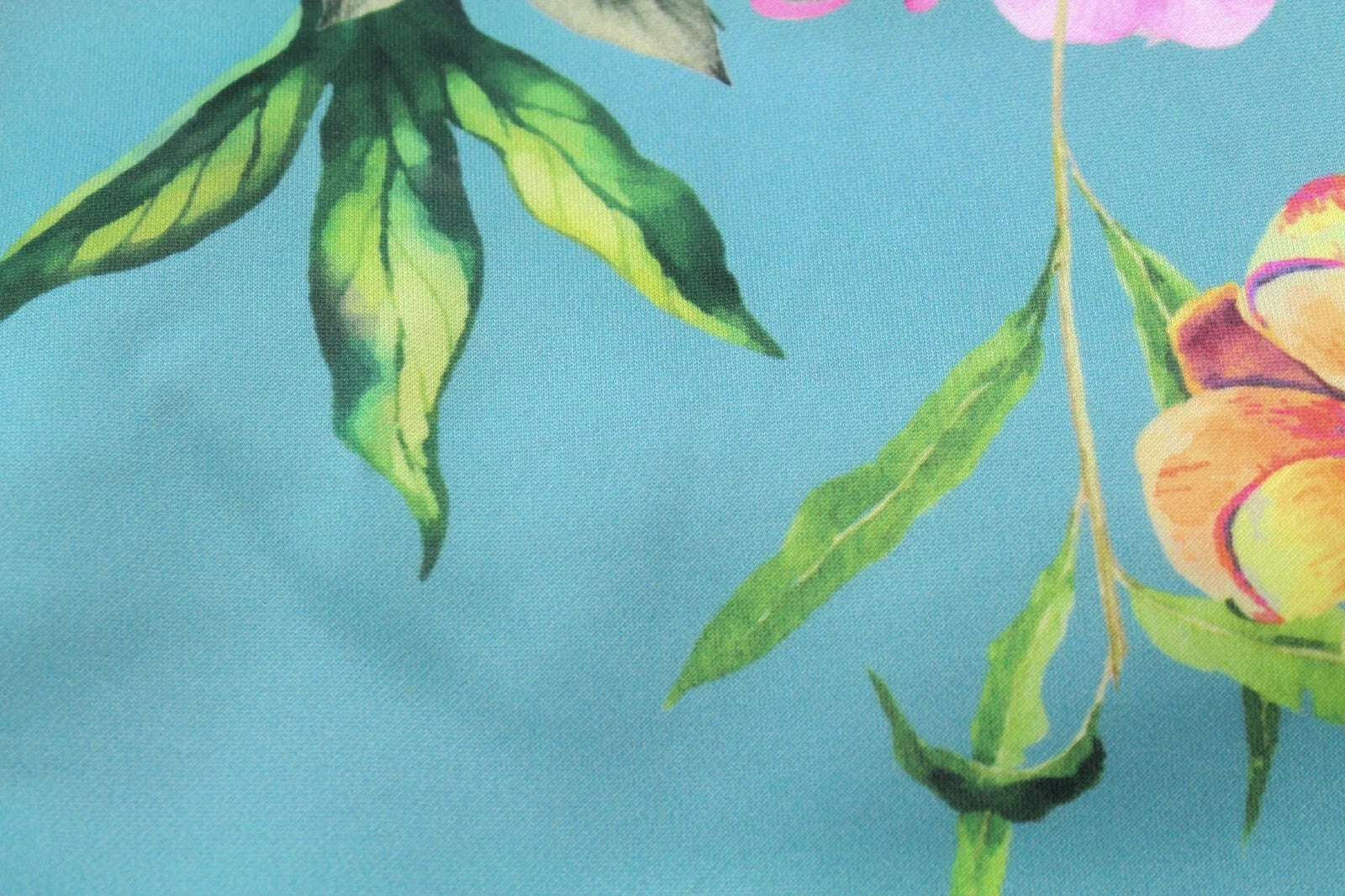 TRUE VIOLET Women Dress UK10 Green Blue Flower Patterned Short Sleeve V-Neck