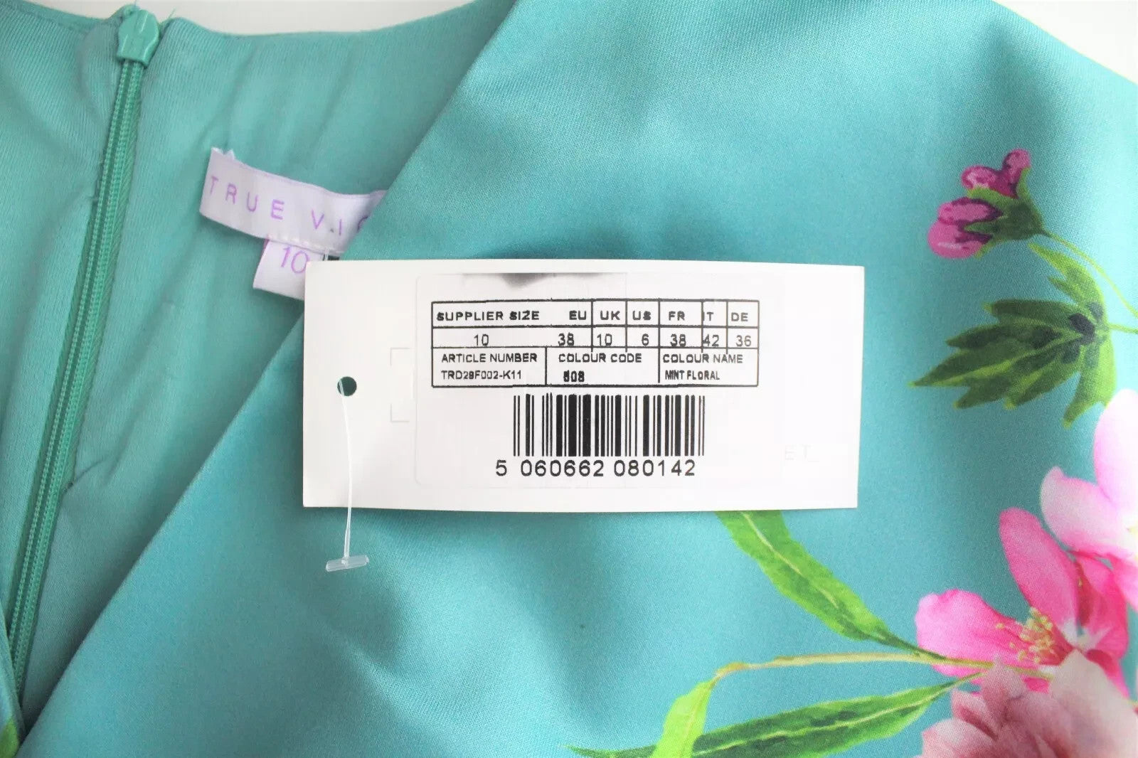 TRUE VIOLET Women Dress UK10 Green Blue Flower Patterned Short Sleeve V-Neck