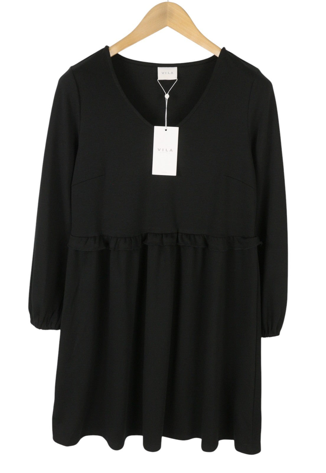 VILA Tinny V-Neck Doll Women Dress S Black V-Neck Long Sleeve Knee-Length