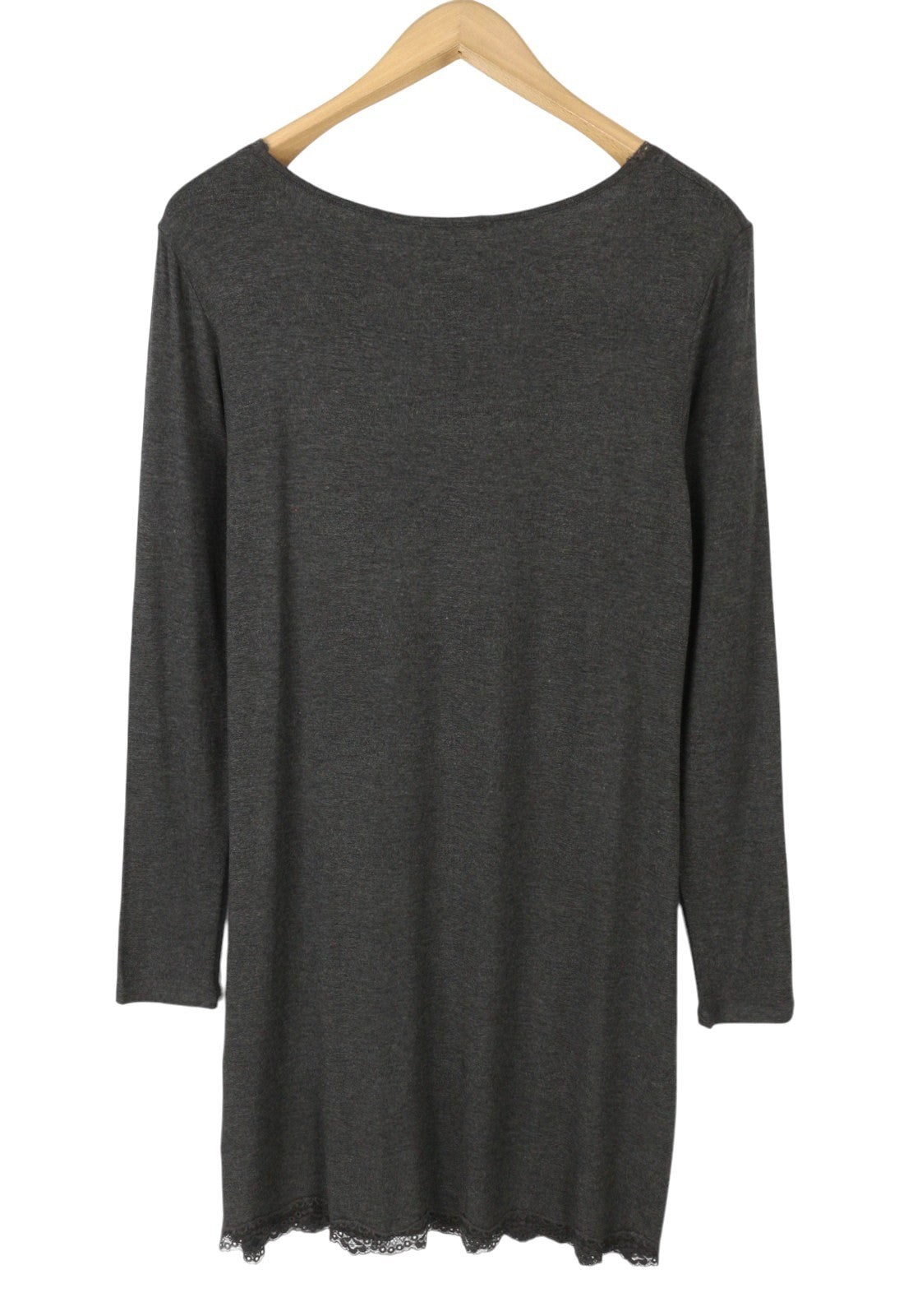 ANNA FIELD Women Dress L Grey Melange Lace Trim Tricot Long Sleeve