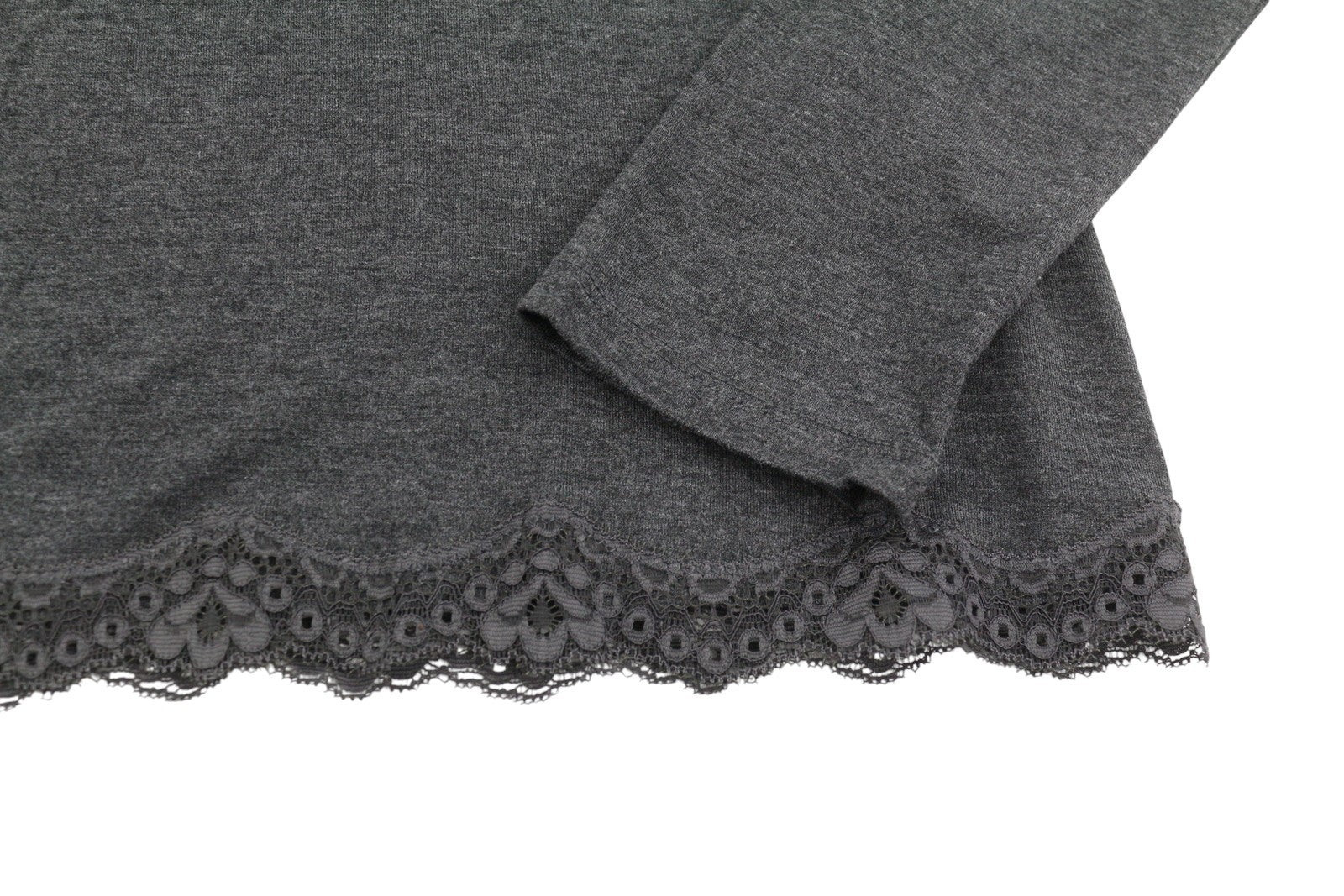 ANNA FIELD Women Dress L Grey Melange Lace Trim Tricot Long Sleeve