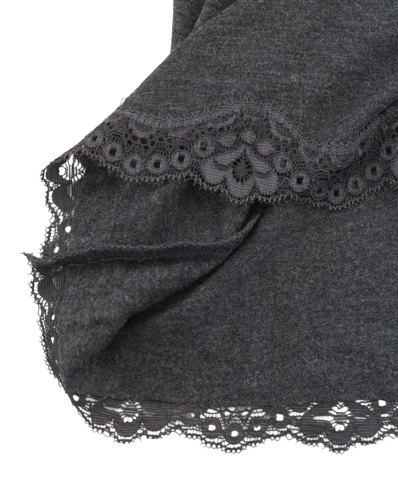 ANNA FIELD Women Dress L Grey Melange Lace Trim Tricot Long Sleeve