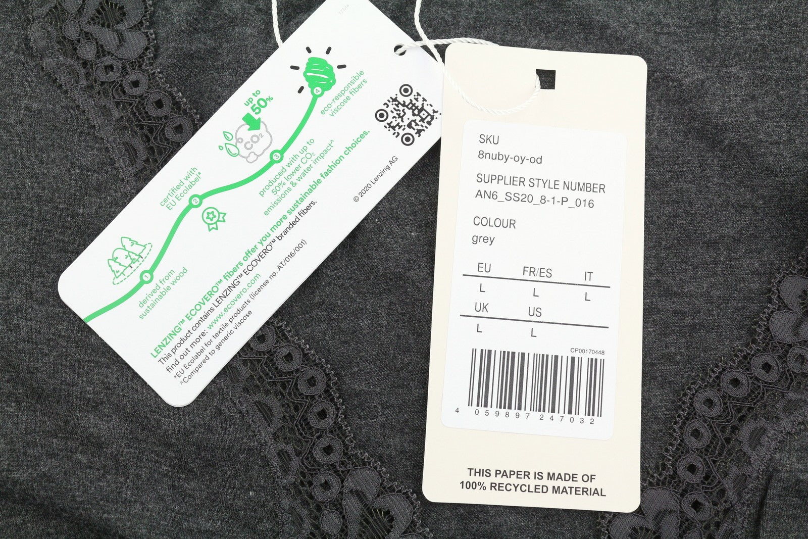 ANNA FIELD Women Dress L Grey Melange Lace Trim Tricot Long Sleeve