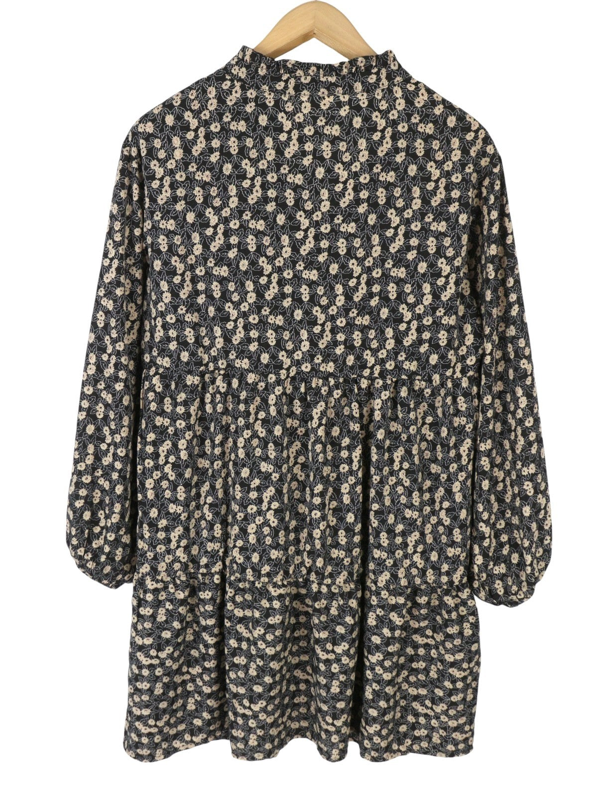 OBJECT Jyrsa Rose L/S Women Dress 38 M Black Floral Print Oversized Long Sleeve