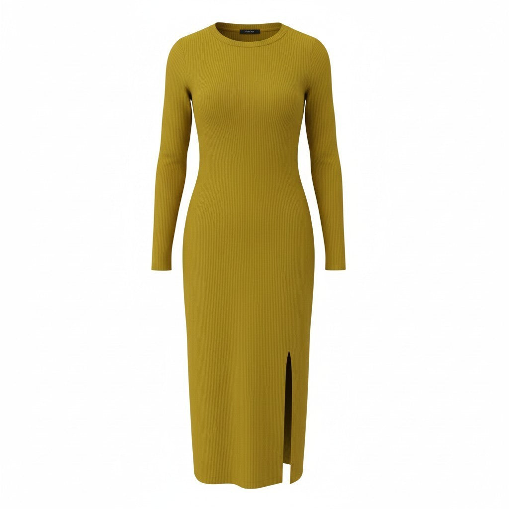 ZIGN Women Dress UK18 Olive Green Long Sleeved Ribbed Stretch Pull On