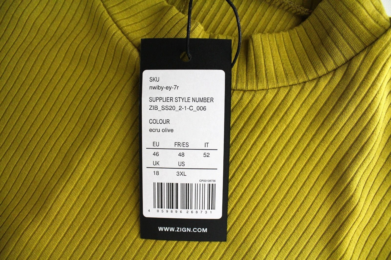 ZIGN Women Dress UK18 Olive Green Long Sleeved Ribbed Stretch Pull On