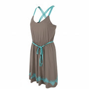 EVEN&ODD Women Dress XL Grey Patterned Belted Strappy Sleeveless Mini