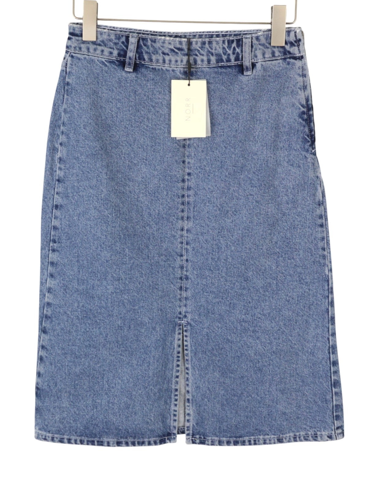 NORR Kada Denim Women Skirt EU36 S Medium Blue Faded Front Split Pencil
