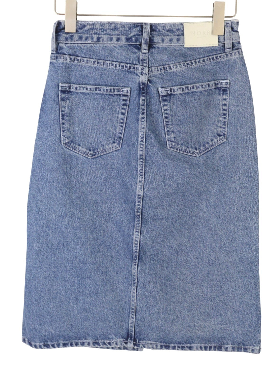 NORR Kada Denim Women Skirt EU36 S Medium Blue Faded Front Split Pencil