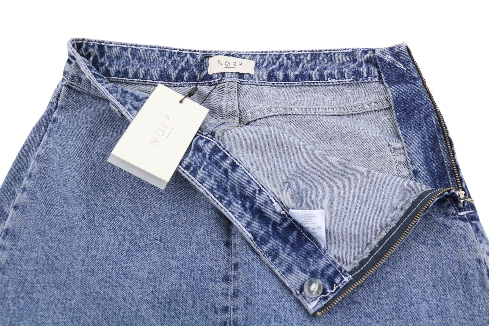 NORR Kada Denim Women Skirt EU36 S Medium Blue Faded Front Split Pencil