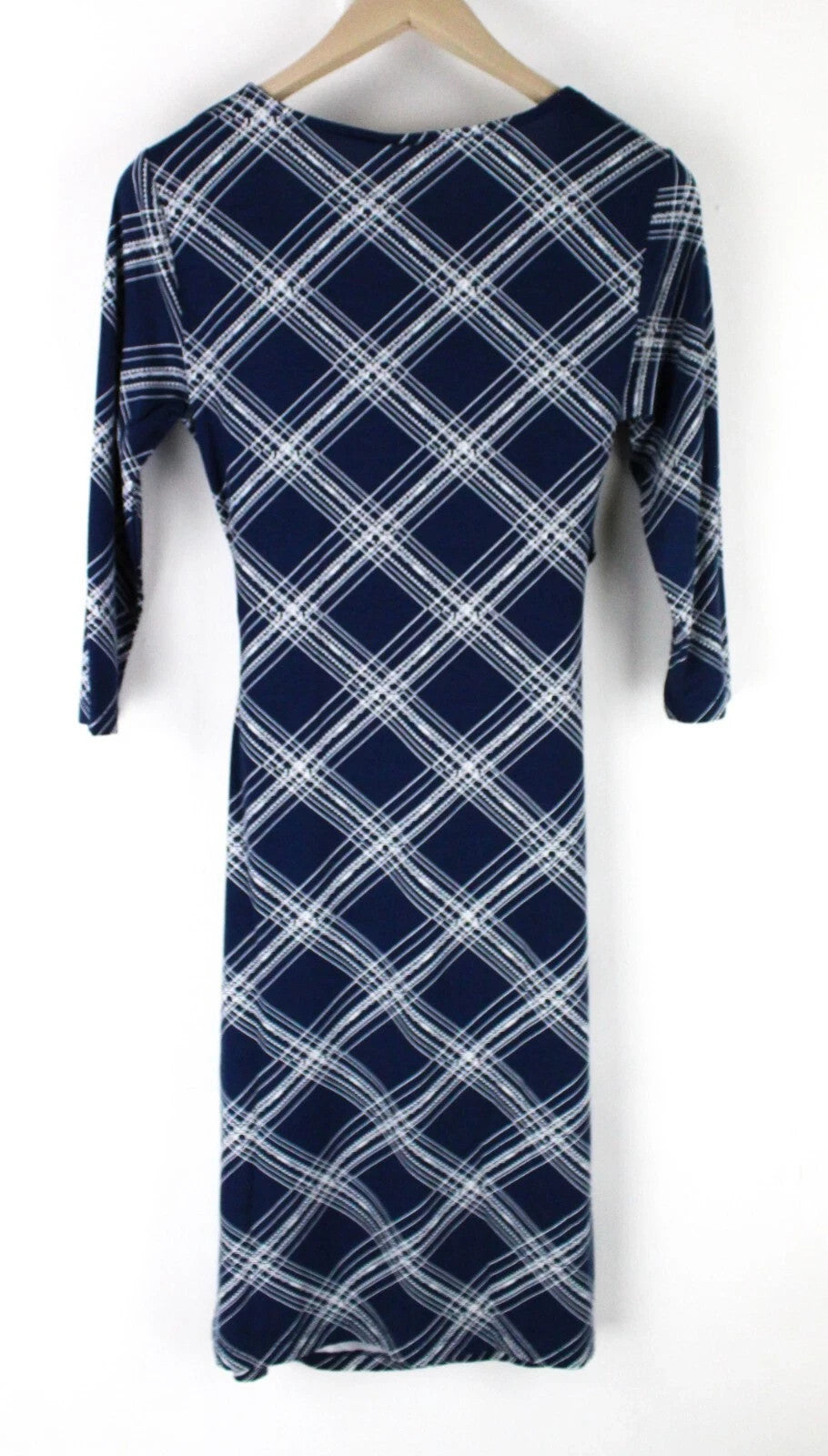 CREAM Women Dress S Dark Blue Stretch Patterned V-Neck 3/4 Sleeved