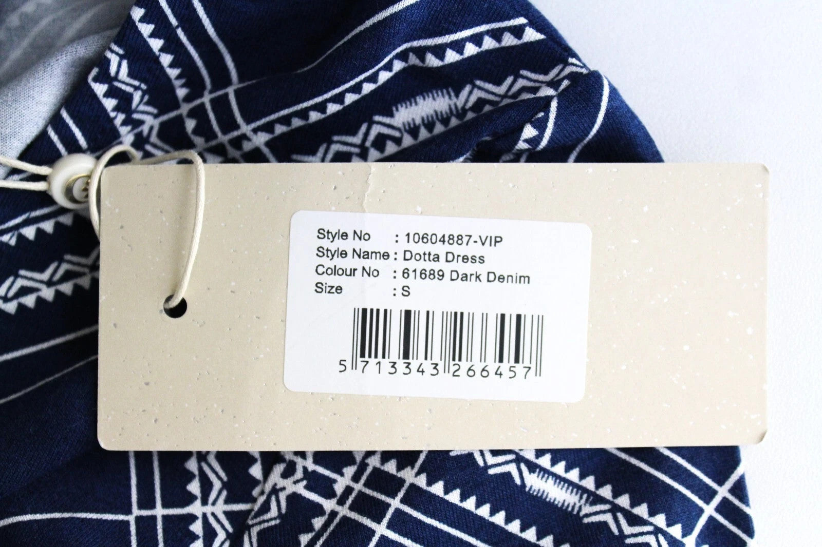 CREAM Women Dress S Dark Blue Stretch Patterned V-Neck 3/4 Sleeved