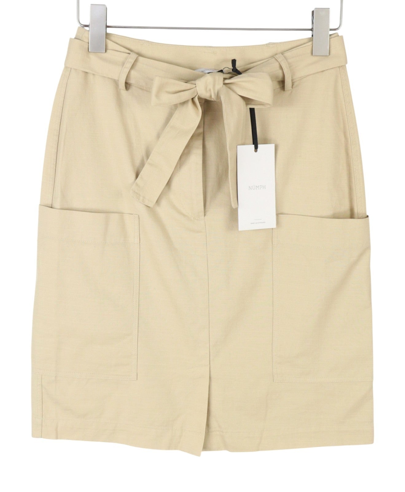 NUMPH Nubizzy Women Skirt EU36 S Beige Belted Patch Pockets Zip Fly Mini