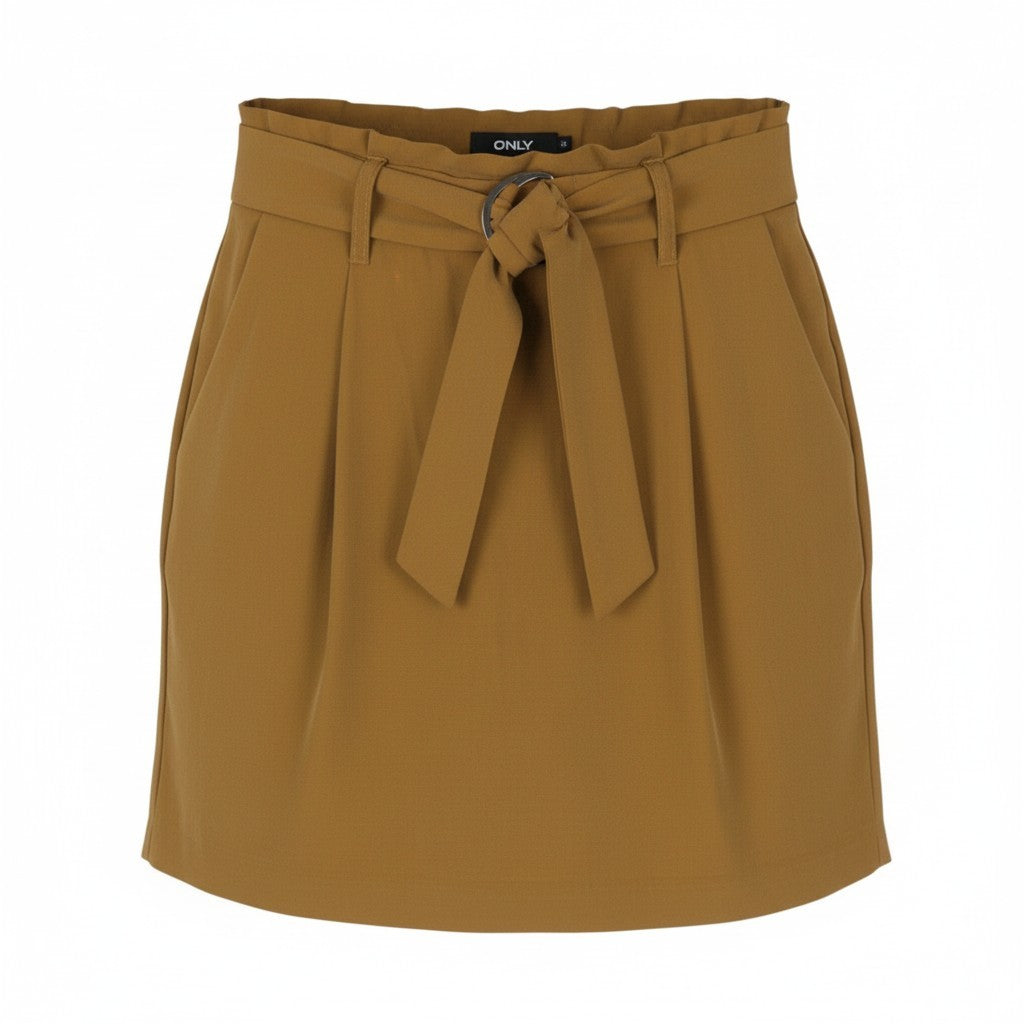 ONLY Miranda Women Skirt EU36 S Brown Pleated Belted Mini