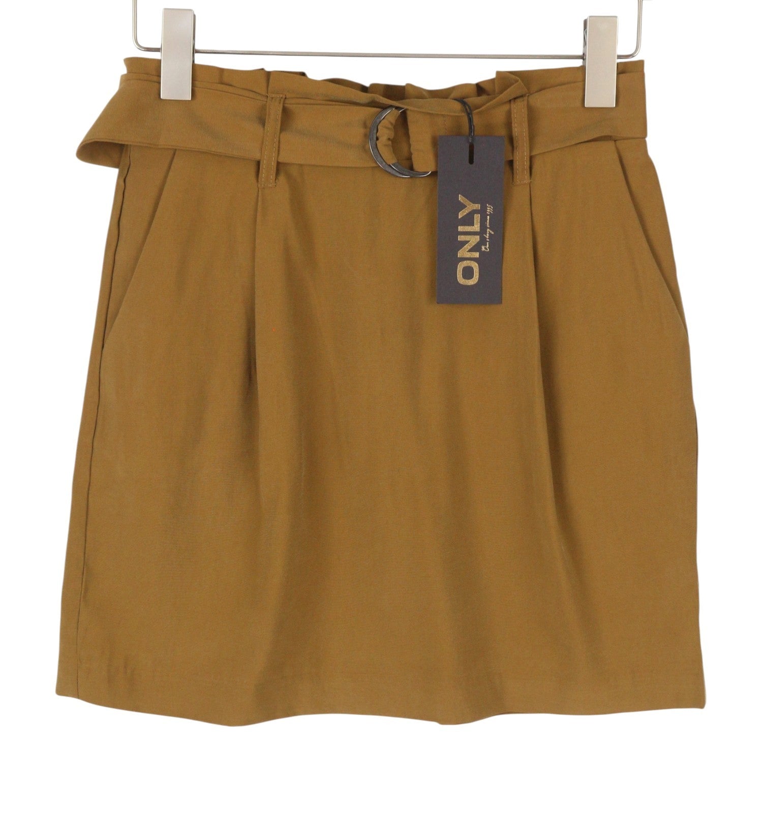 ONLY Miranda Women Skirt EU36 S Brown Pleated Belted Mini