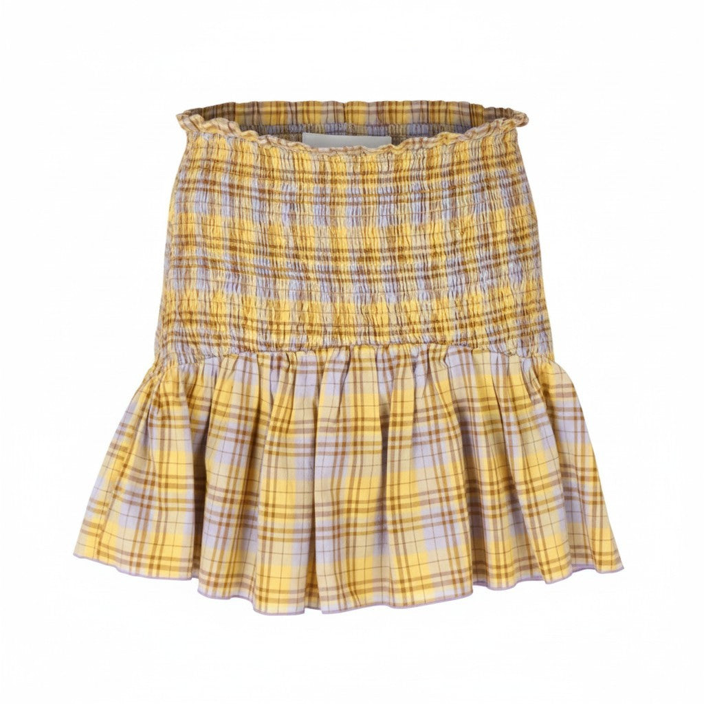 LOST INK Women Skirt EU38 M Yellow Plaid Pattern Stretch Waist Mini