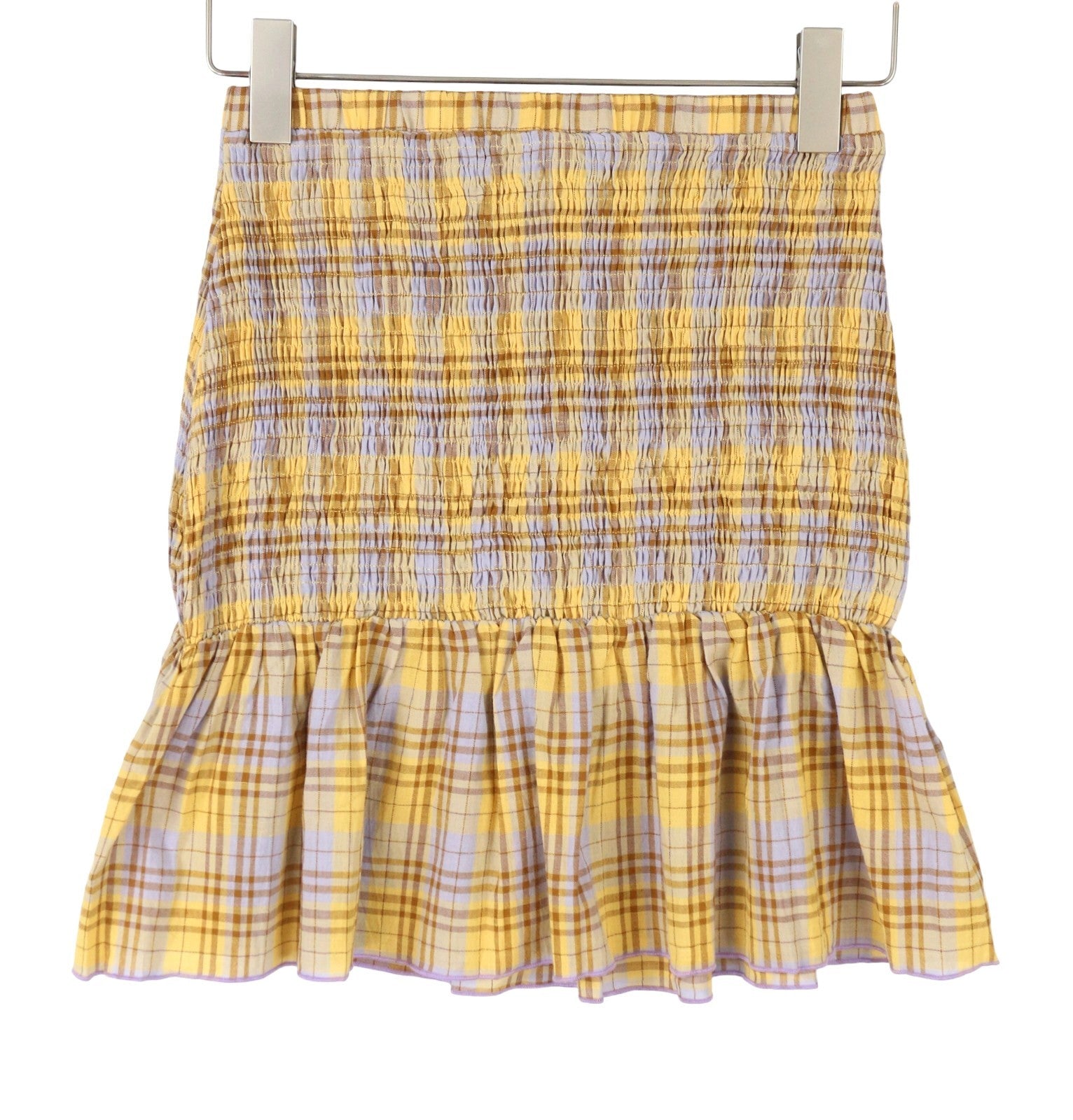 LOST INK Women Skirt EU38 M Yellow Plaid Pattern Stretch Waist Mini