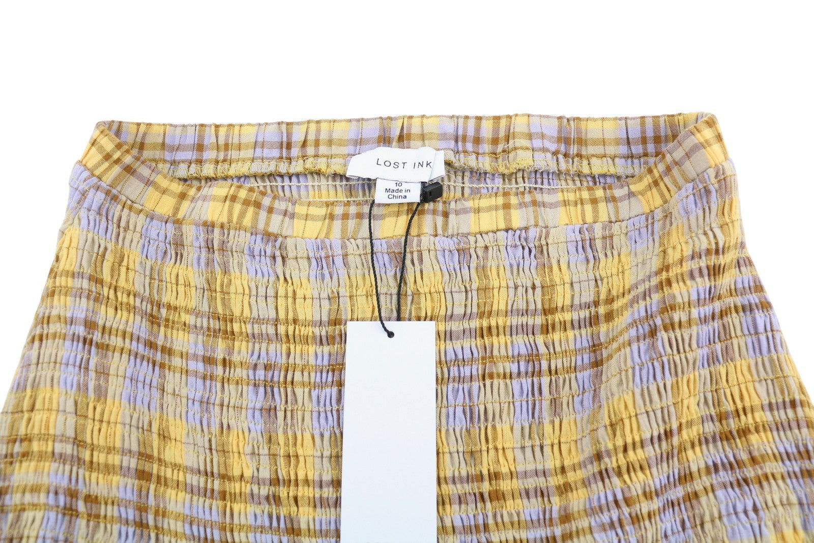 LOST INK Women Skirt EU38 M Yellow Plaid Pattern Stretch Waist Mini