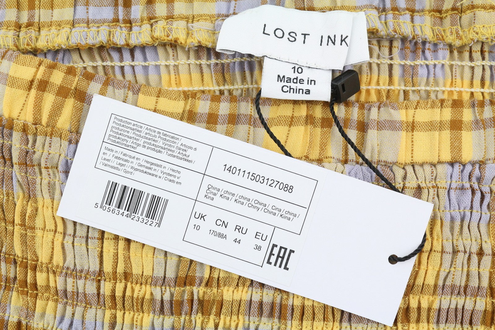 LOST INK Women Skirt EU38 M Yellow Plaid Pattern Stretch Waist Mini