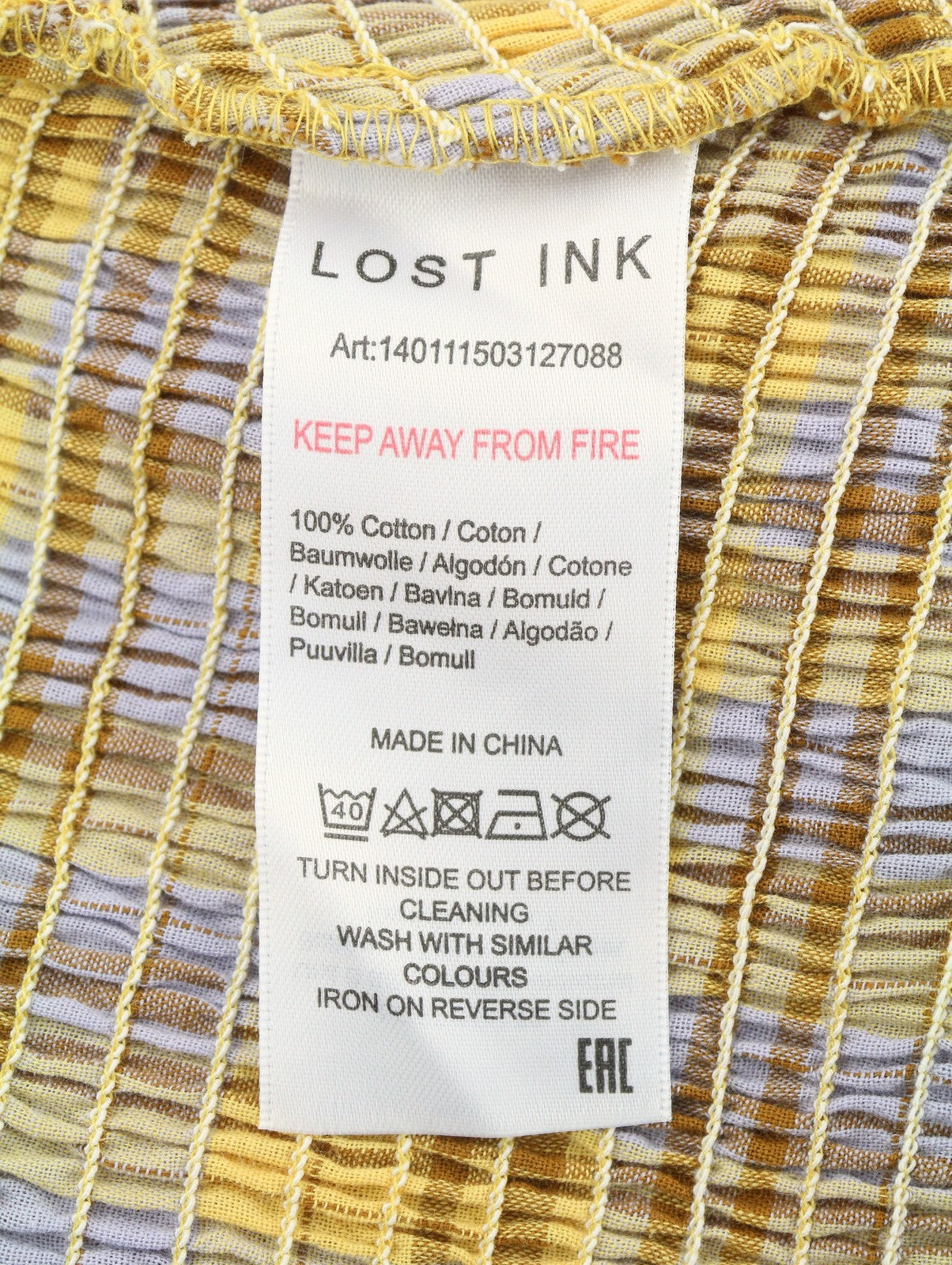 LOST INK Women Skirt EU38 M Yellow Plaid Pattern Stretch Waist Mini