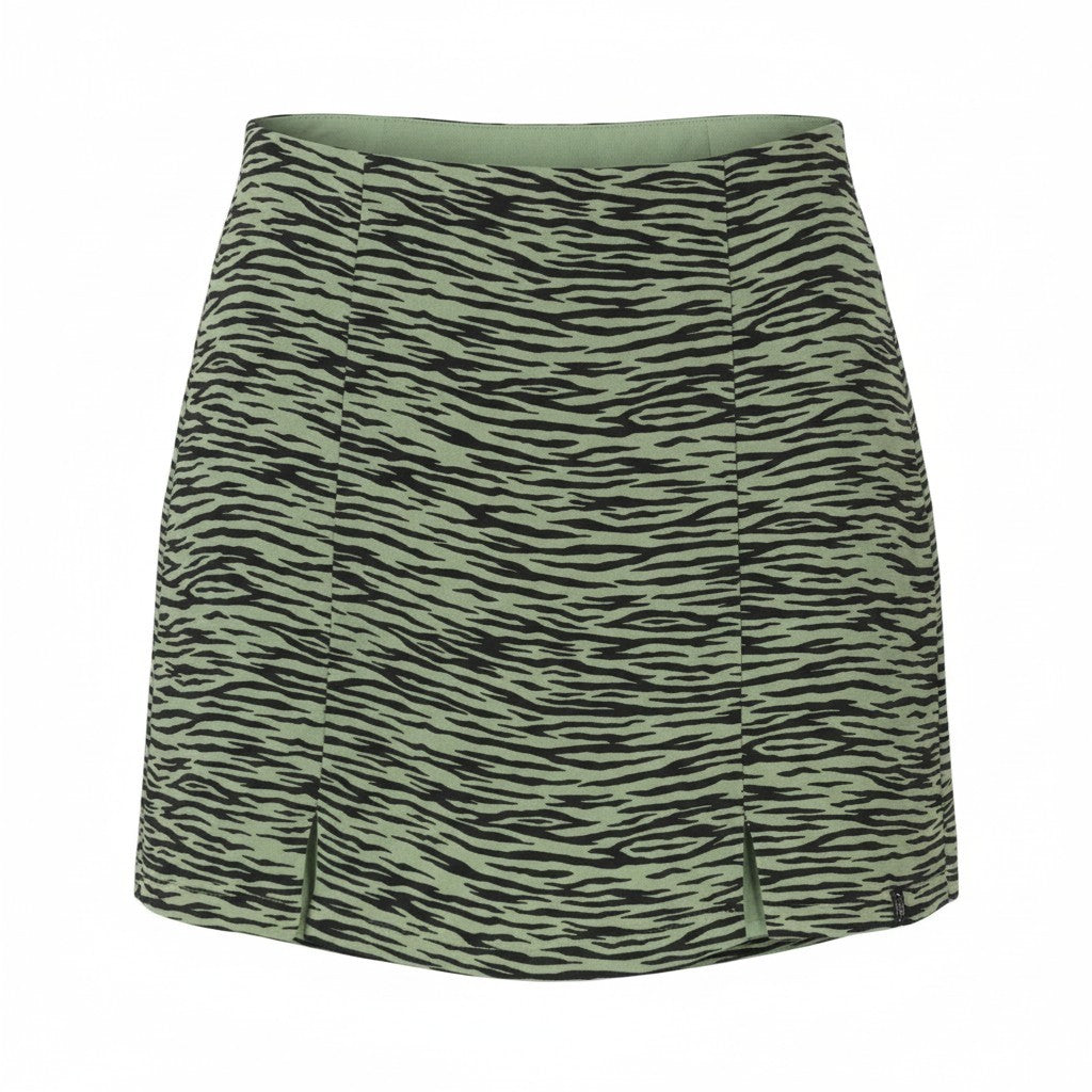 PULL & BEAR Women Skirt M Green Zebra Print Front Split Mini