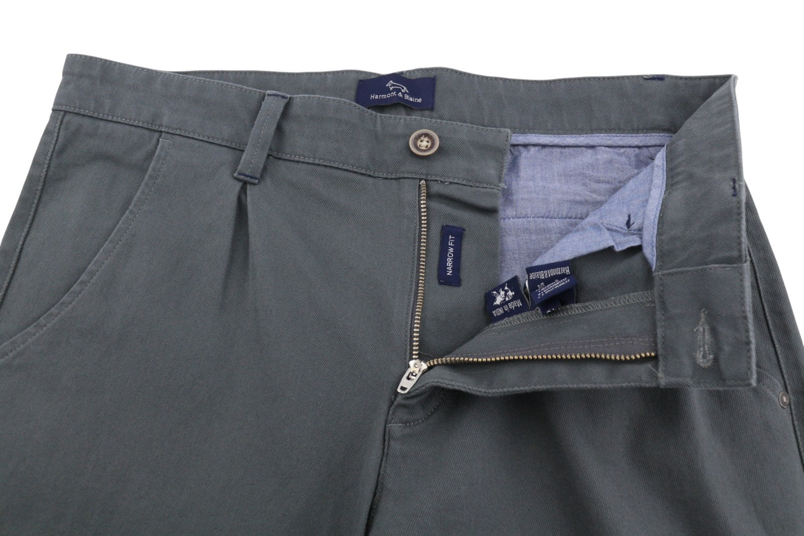 HARMONT & BLAINE Men Trousers 46 W32 Grey Narrot Fit Pleated Zip Fly Chino