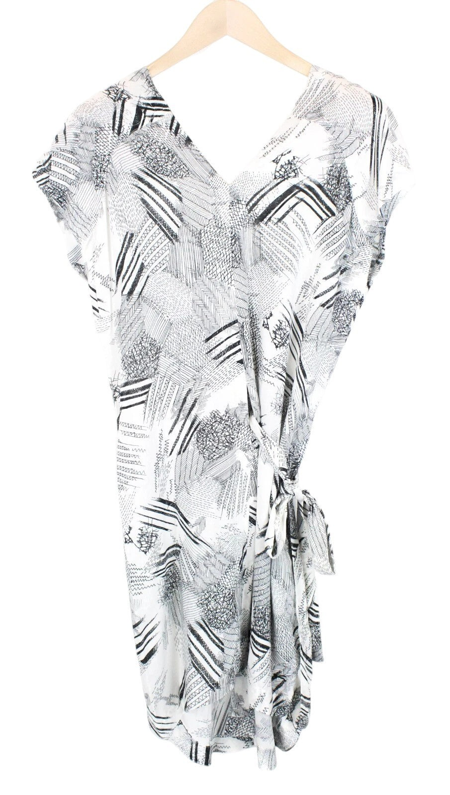 DENHAM Women Dress 2XS White Patterned Short Sleeved V-Neck 2in1 Layered