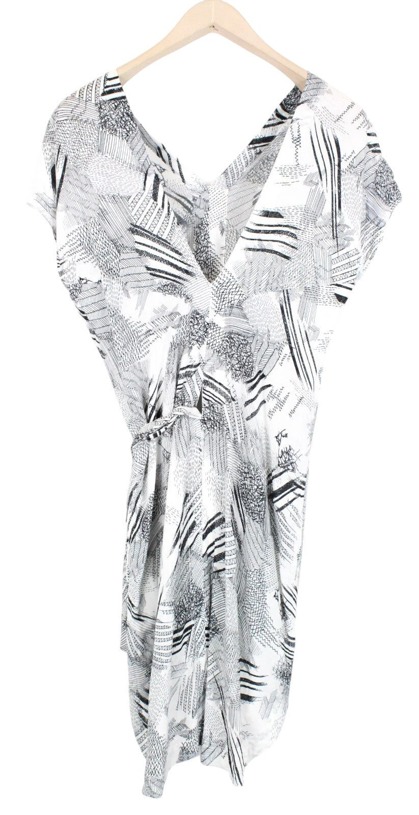 DENHAM Women Dress 2XS White Patterned Short Sleeved V-Neck 2in1 Layered