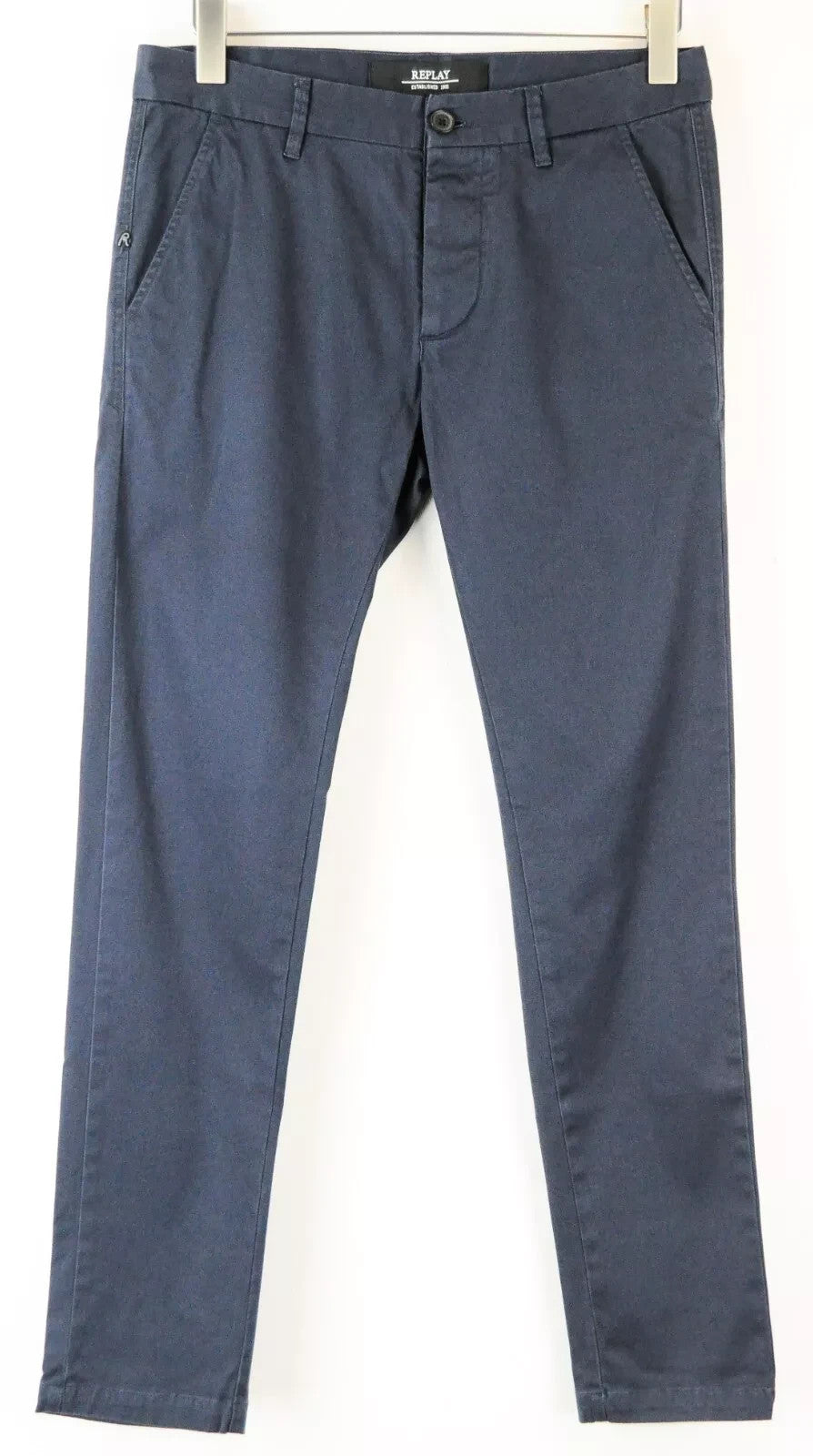 REPLAY Men Trousers 30 Blue Slim Fit Cotton Stretch Casual Slit Pocket