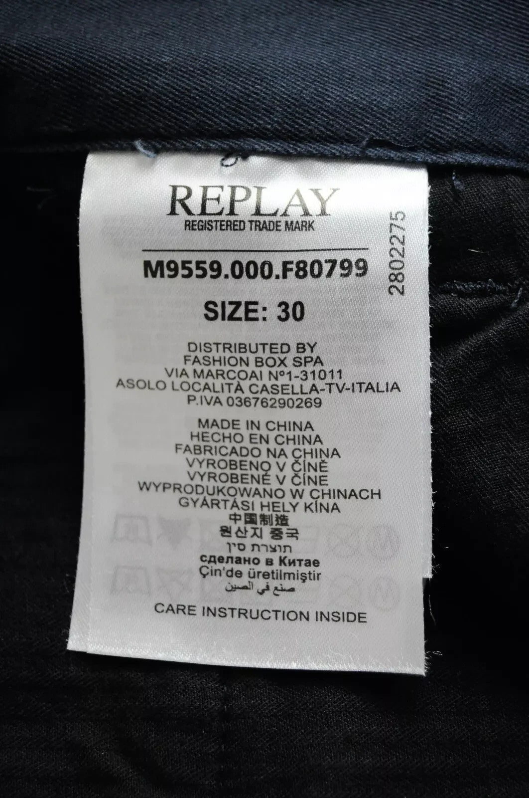 REPLAY Men Trousers 30 Blue Slim Fit Cotton Stretch Casual Slit Pocket